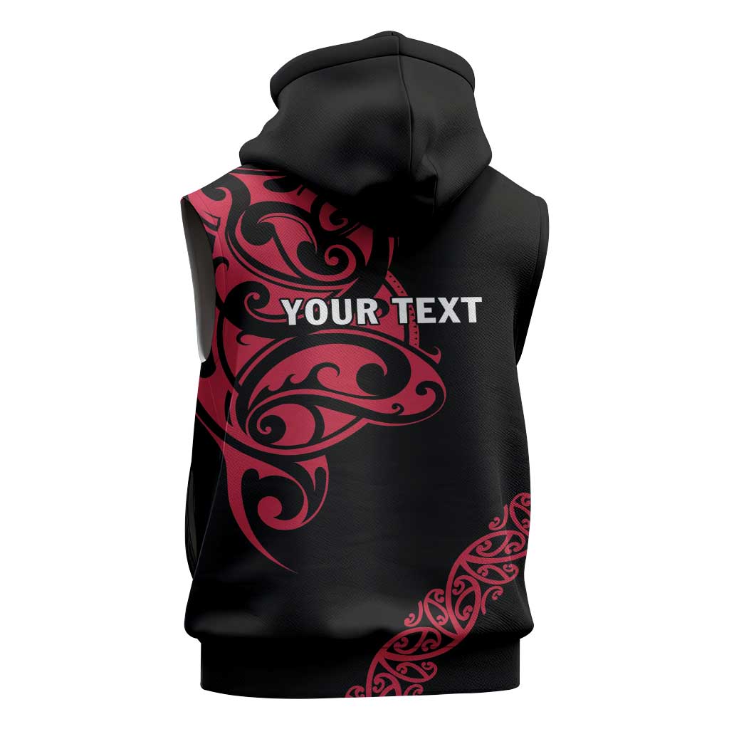 All Black Maori Tribal Tattoo Personalised Sleeveless Zip Hoodie Classic Red Polynesian Style - Polynesian Pride