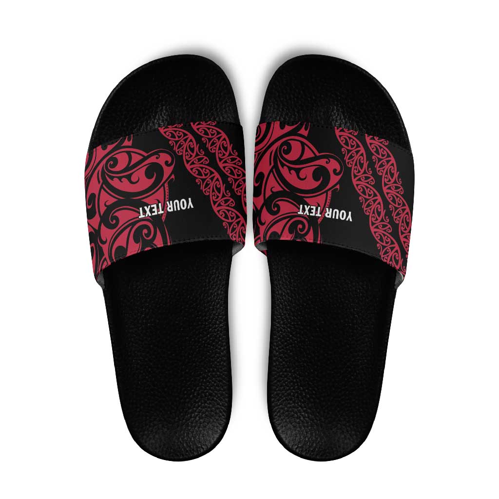 All Black Maori Tribal Tattoo Personalised Slide Sandals Classic Red Polynesian Style - Polynesian Pride