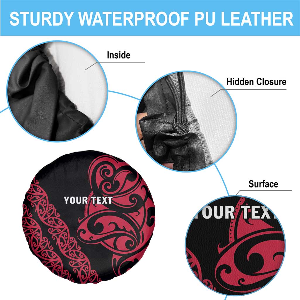 All Black Maori Tribal Tattoo Personalised Spare Tire Cover Classic Red Polynesian Style - Polynesian Pride