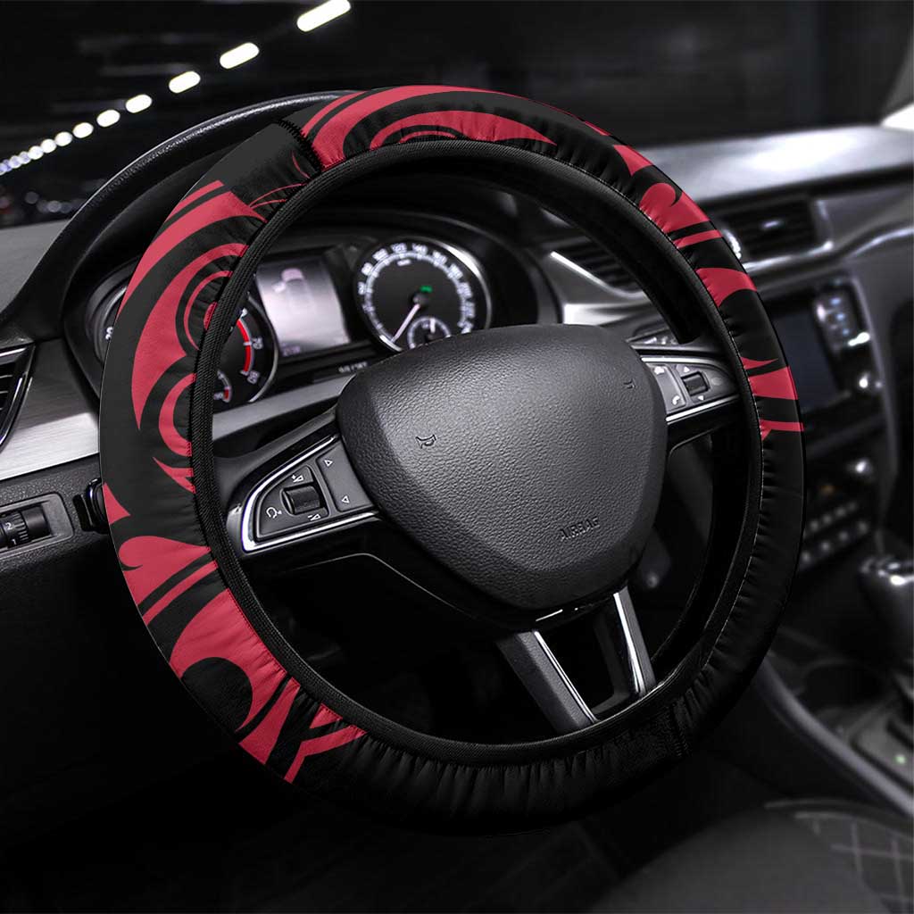 All Black Maori Tribal Tattoo Steering Wheel Cover Classic Red Polynesian Style - Polynesian Pride