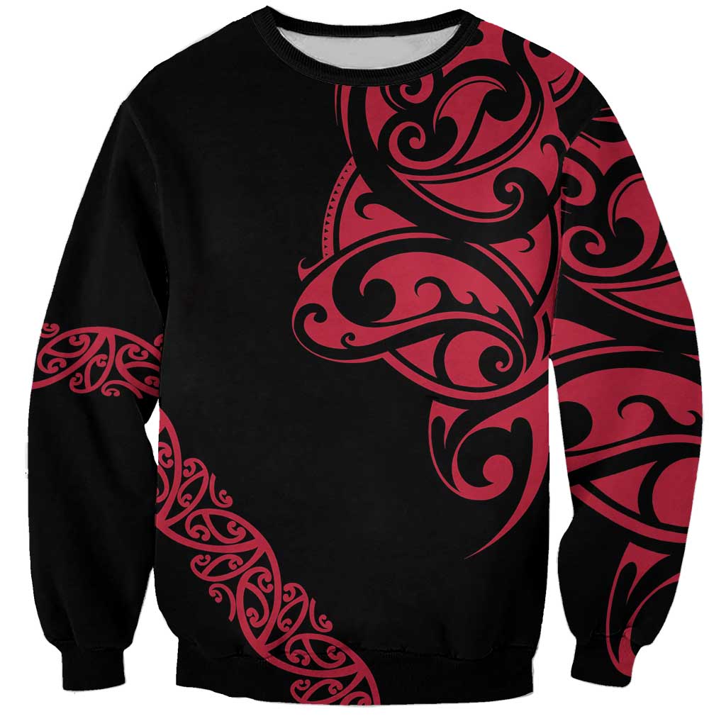 All Black Maori Tribal Tattoo Personalised Sweatshirt Classic Red Polynesian Style - Polynesian Pride