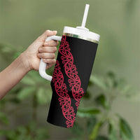 All Black Maori Tribal Tattoo Personalised Tumbler With Handle Classic Red Polynesian Style - Polynesian Pride