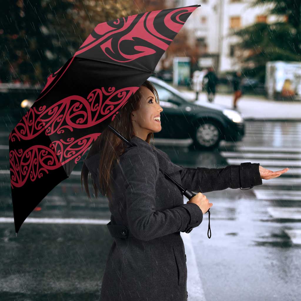 All Black Maori Tribal Tattoo Personalised Umbrella Classic Red Polynesian Style - Polynesian Pride