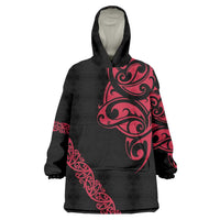All Black Maori Tribal Tattoo Personalised Wearable Blanket Hoodie Classic Red Polynesian Style - Polynesian Pride
