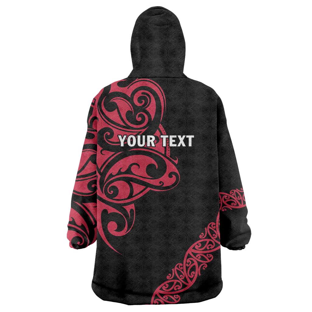 All Black Maori Tribal Tattoo Personalised Wearable Blanket Hoodie Classic Red Polynesian Style - Polynesian Pride