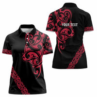 All Black Maori Tribal Tattoo Personalised Women Polo Shirt Classic Red Polynesian Style - Polynesian Pride