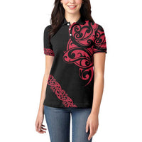 All Black Maori Tribal Tattoo Personalised Women Polo Shirt Classic Red Polynesian Style - Polynesian Pride