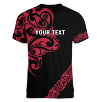 All Black Maori Tribal Tattoo Personalised Women V-Neck T-Shirt Classic Red Polynesian Style - Polynesian Pride