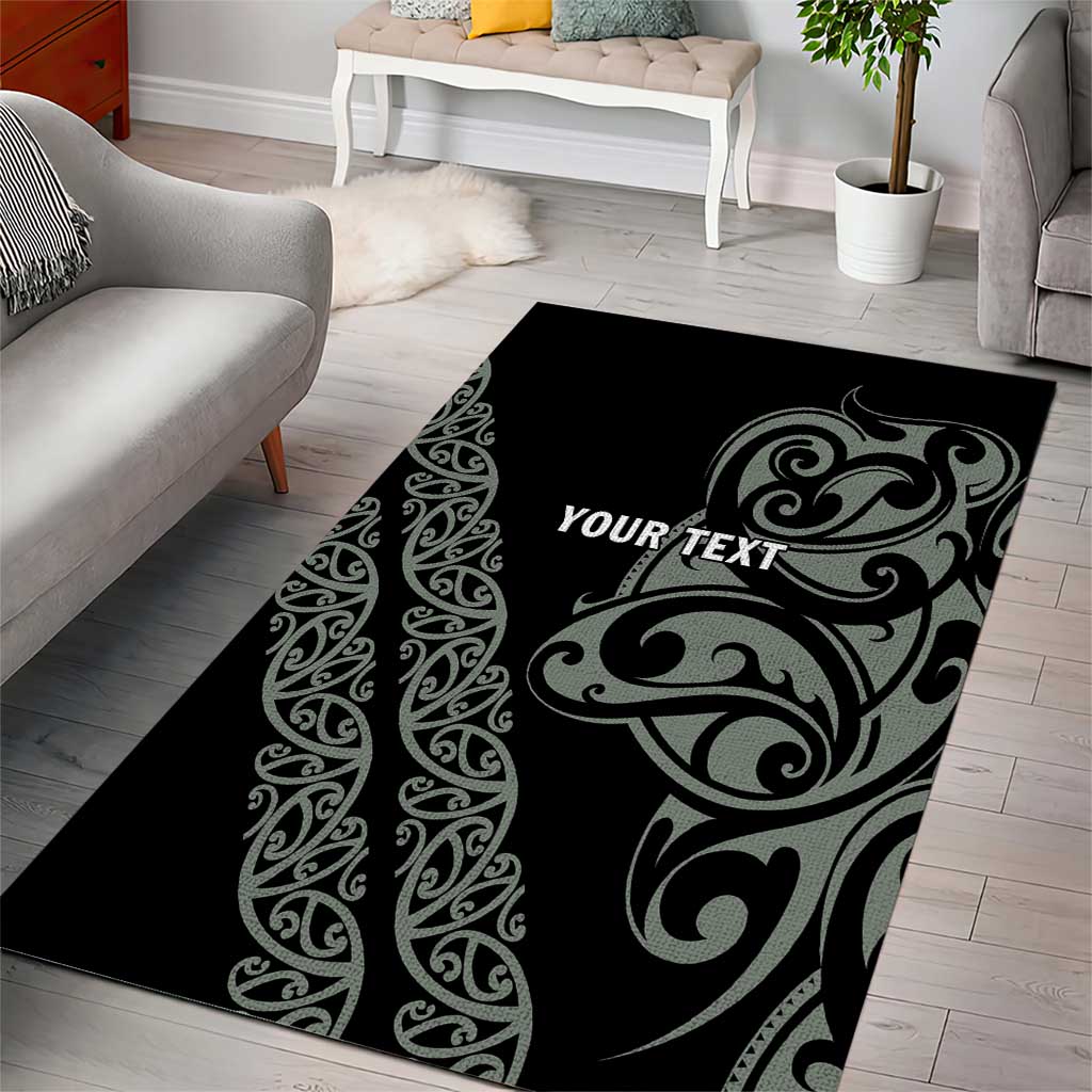 All Black Maori Tribal Tattoo Personalised Area Rug Moss Green Polynesian Style - Polynesian Pride