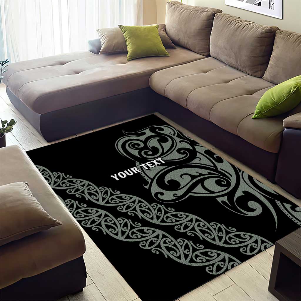 All Black Maori Tribal Tattoo Personalised Area Rug Moss Green Polynesian Style - Polynesian Pride