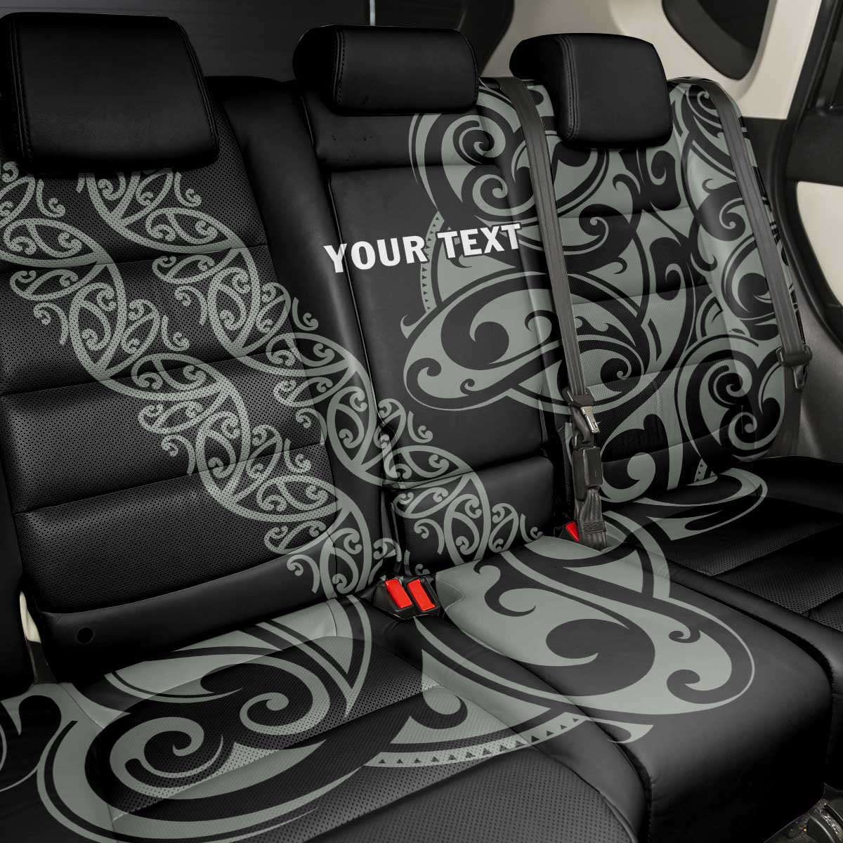 All Black Maori Tribal Tattoo Personalised Back Car Seat Cover Moss Green Polynesian Style - Polynesian Pride