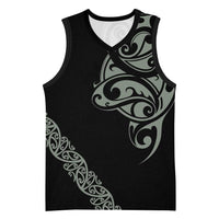 All Black Maori Tribal Tattoo Personalised Basketball Jersey Moss Green Polynesian Style - Polynesian Pride