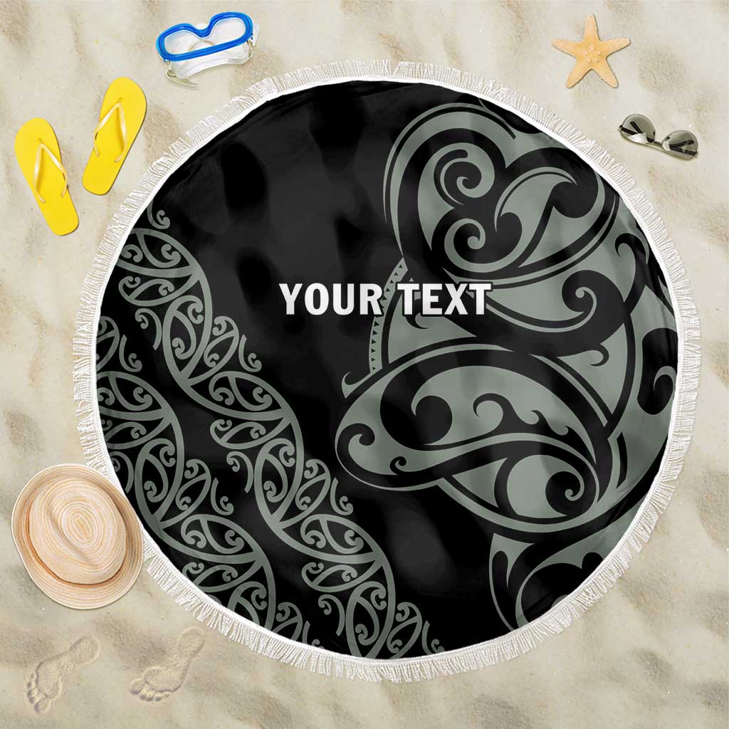 All Black Maori Tribal Tattoo Personalised Beach Blanket Moss Green Polynesian Style - Polynesian Pride