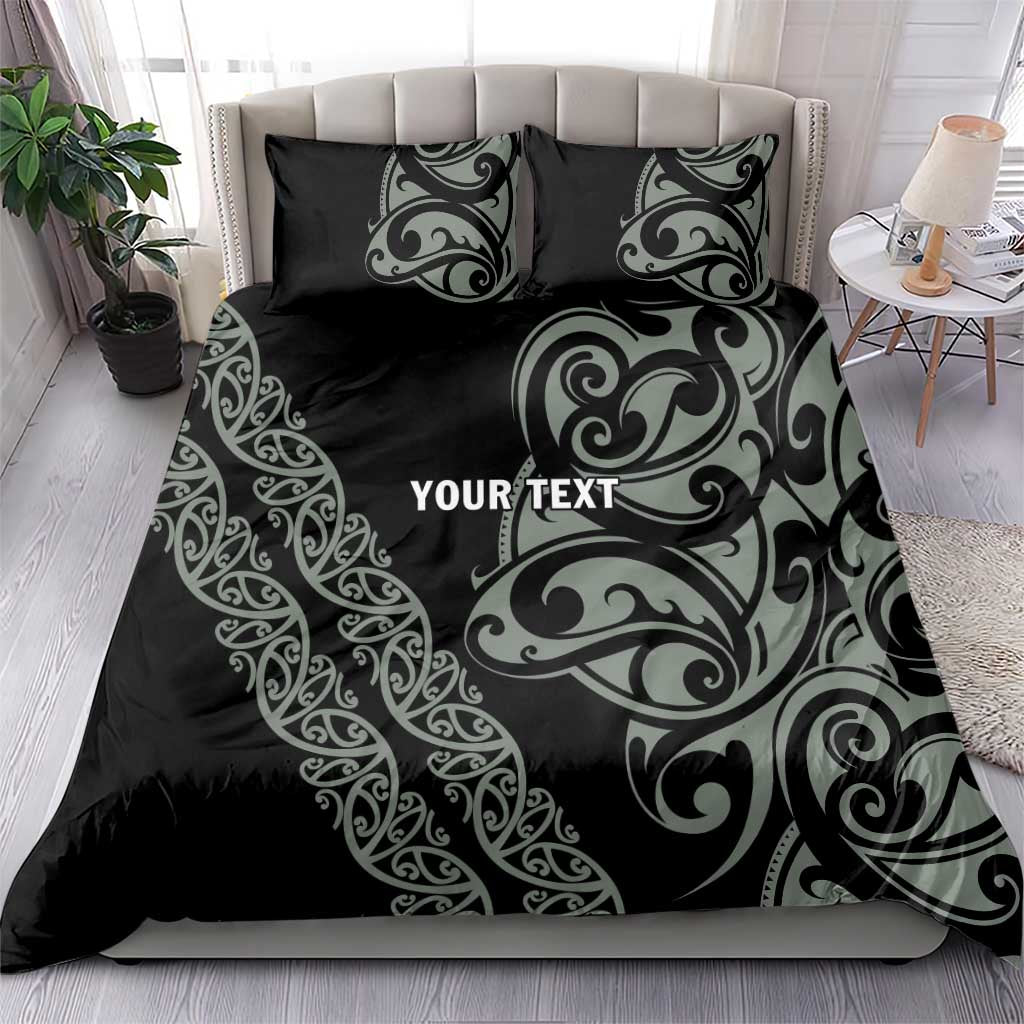 All Black Maori Tribal Tattoo Personalised Bedding Set Moss Green Polynesian Style - Polynesian Pride