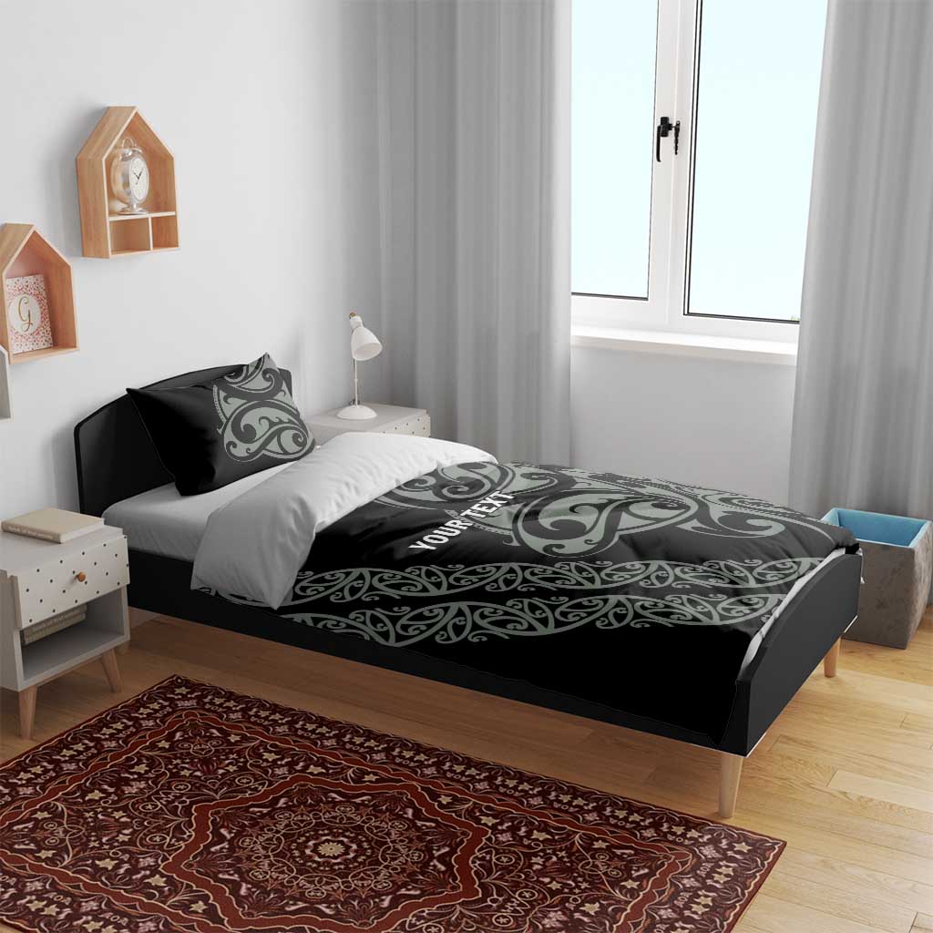All Black Maori Tribal Tattoo Personalised Bedding Set Moss Green Polynesian Style - Polynesian Pride