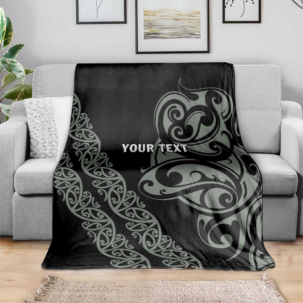 All Black Maori Tribal Tattoo Personalised Blanket Moss Green Polynesian Style - Polynesian Pride
