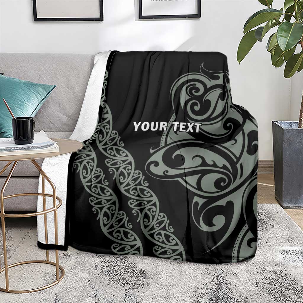 All Black Maori Tribal Tattoo Personalised Blanket Moss Green Polynesian Style - Polynesian Pride