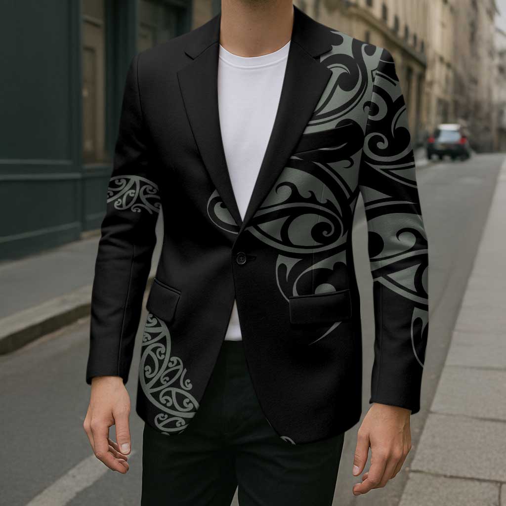 All Black Maori Tribal Tattoo Personalised Blazer Moss Green Polynesian Style - Polynesian Pride