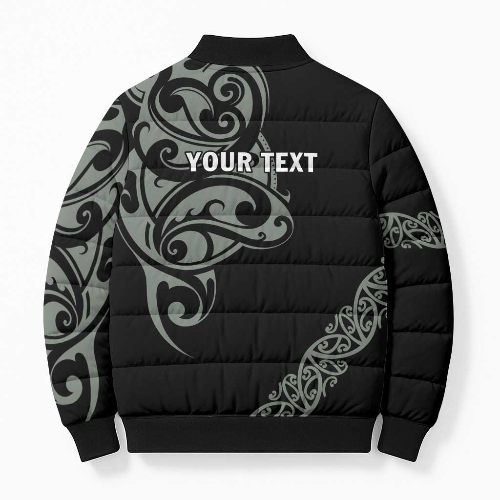 All Black Maori Tribal Tattoo Personalised Bomber Puffer Jacket Moss Green Polynesian Style - Polynesian Pride