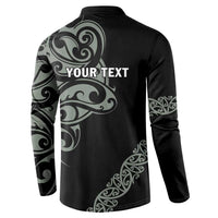 All Black Maori Tribal Tattoo Personalised Button Sweatshirt Moss Green Polynesian Style - Polynesian Pride