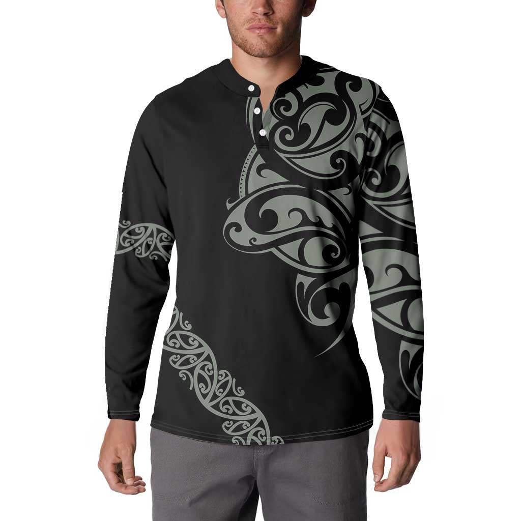 All Black Maori Tribal Tattoo Personalised Button Sweatshirt Moss Green Polynesian Style - Polynesian Pride