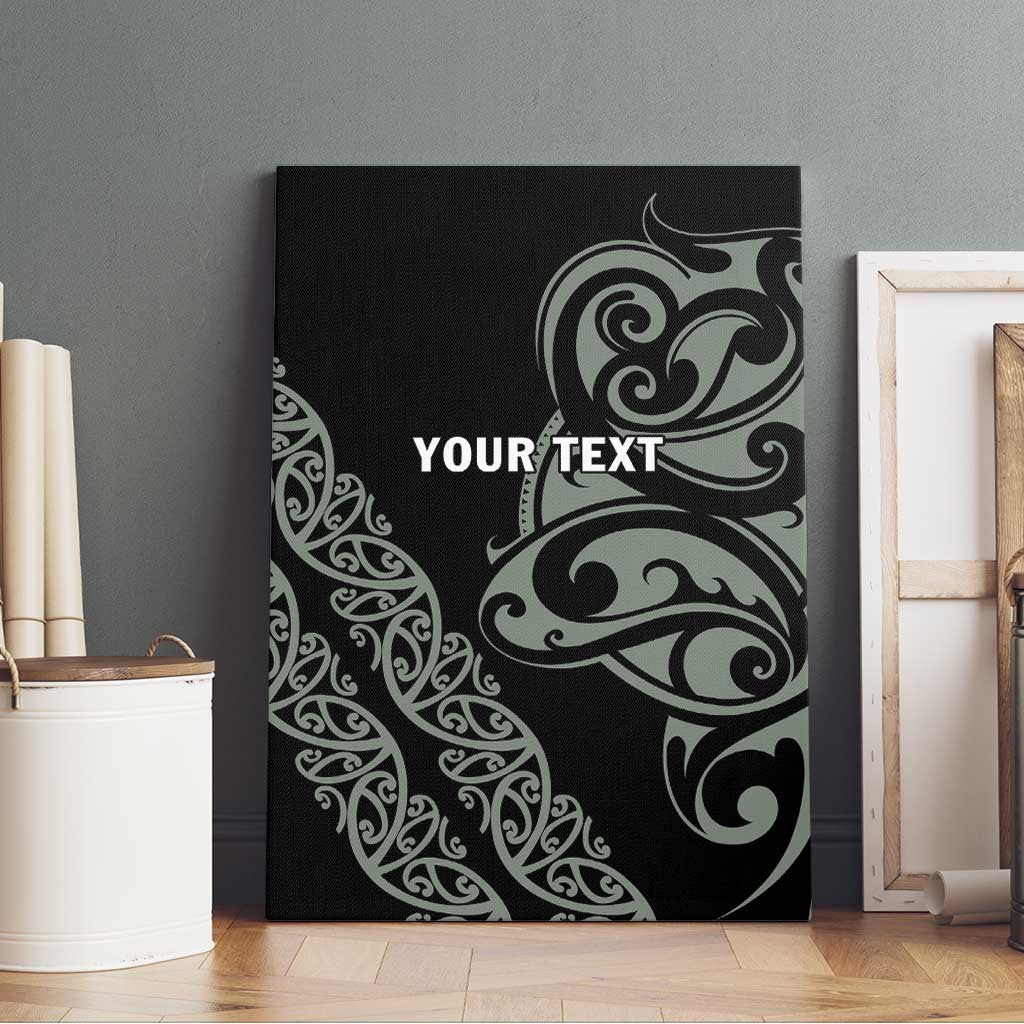All Black Maori Tribal Tattoo Personalised Canvas Wall Art Moss Green Polynesian Style - Polynesian Pride