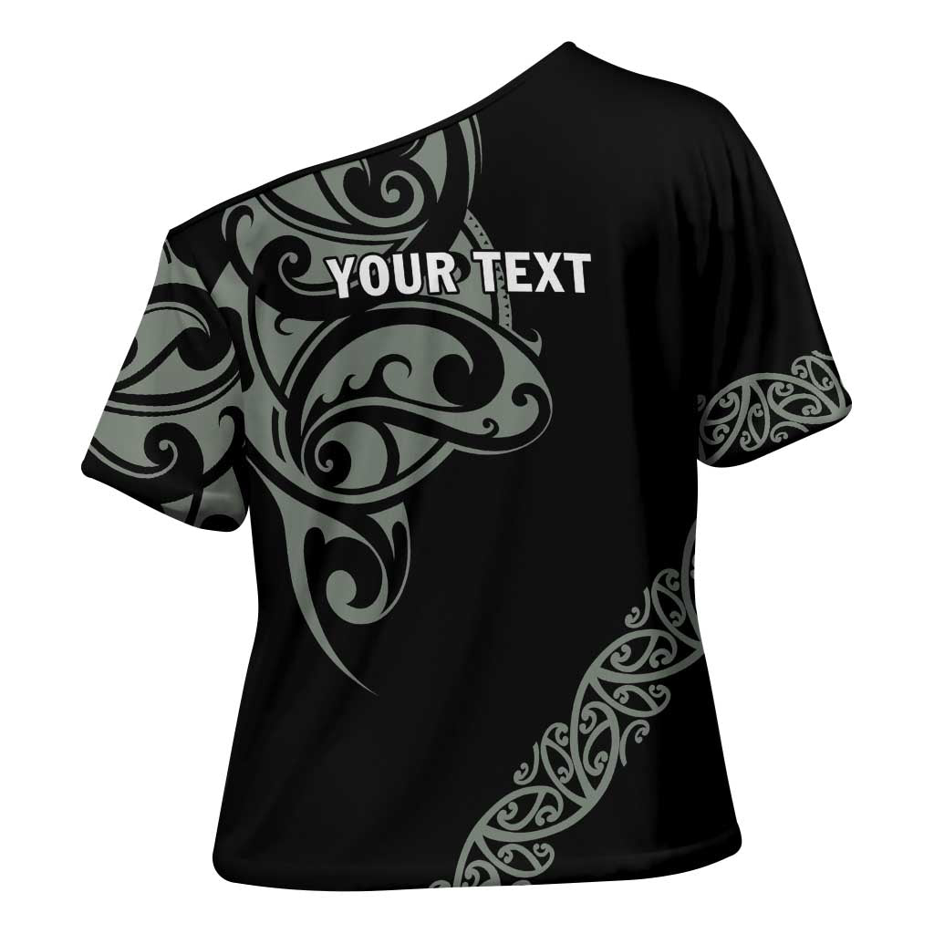 All Black Maori Tribal Tattoo Personalised Cross Shoulder Shirt Moss Green Polynesian Style - Polynesian Pride