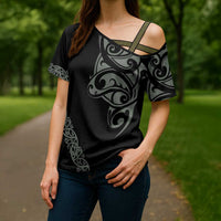 All Black Maori Tribal Tattoo Personalised Cross Shoulder Shirt Moss Green Polynesian Style - Polynesian Pride