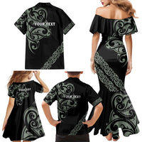 All Black Maori Tribal Tattoo Personalised Family Matching Mermaid Dress and Hawaiian Shirt Moss Green Polynesian Style - Polynesian Pride