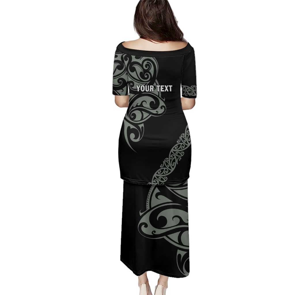 All Black Maori Tribal Tattoo Personalised Family Matching Puletasi and Hawaiian Shirt Moss Green Polynesian Style - Polynesian Pride