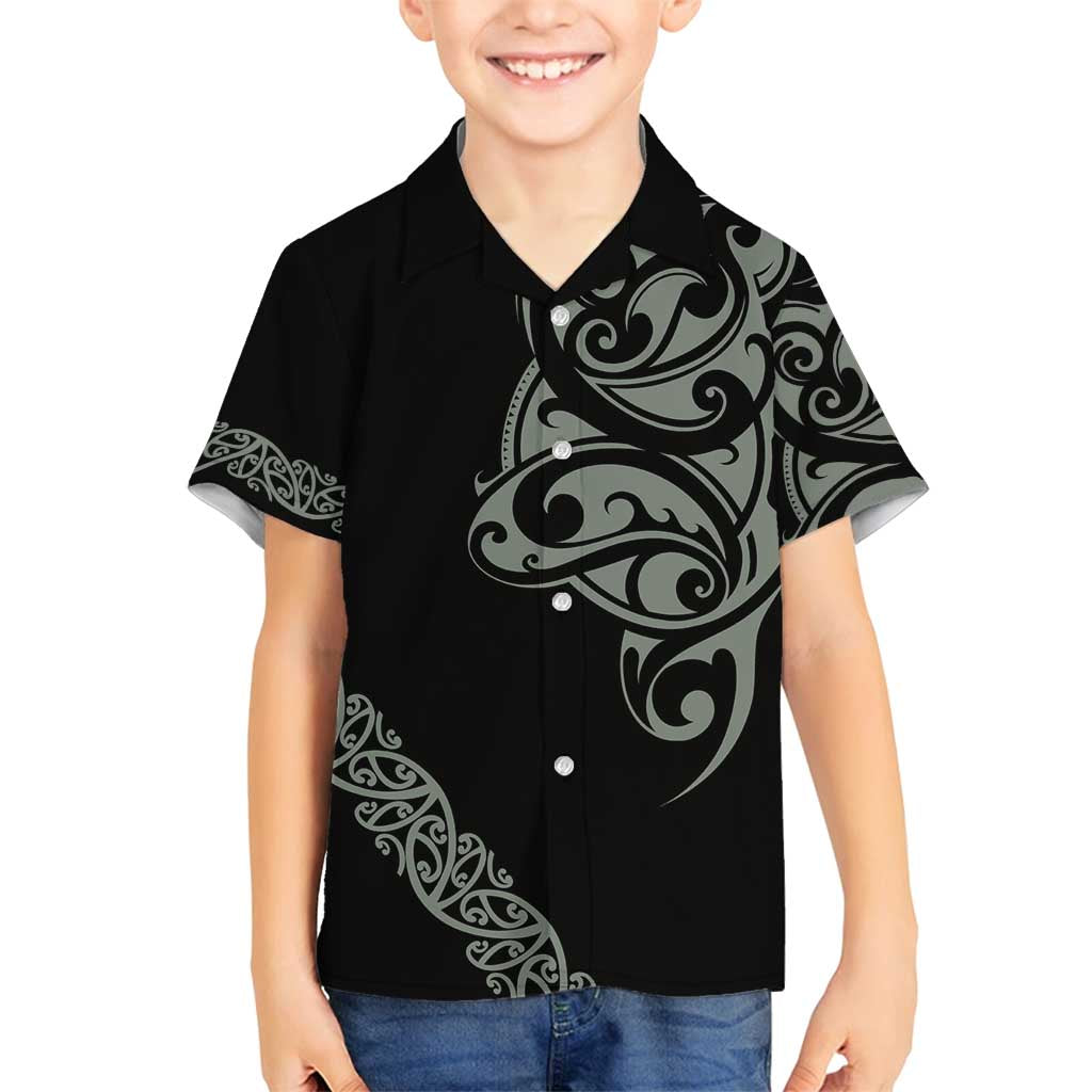 All Black Maori Tribal Tattoo Personalised Family Matching Puletasi and Hawaiian Shirt Moss Green Polynesian Style - Polynesian Pride