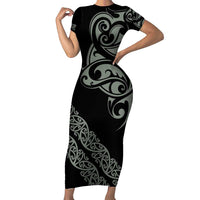All Black Maori Tribal Tattoo Personalised Family Matching Short Sleeve Bodycon Dress and Hawaiian Shirt Moss Green Polynesian Style - Polynesian Pride