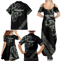 All Black Maori Tribal Tattoo Personalised Family Matching Summer Maxi Dress and Hawaiian Shirt Moss Green Polynesian Style - Polynesian Pride