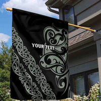 All Black Maori Tribal Tattoo Personalised Garden Flag Moss Green Polynesian Style - Polynesian Pride
