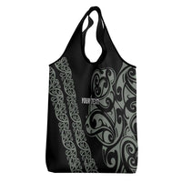 All Black Maori Tribal Tattoo Personalised Grocery Bag Moss Green Polynesian Style - Polynesian Pride