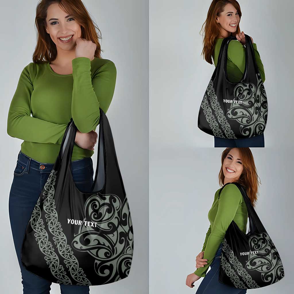 All Black Maori Tribal Tattoo Personalised Grocery Bag Moss Green Polynesian Style - Polynesian Pride