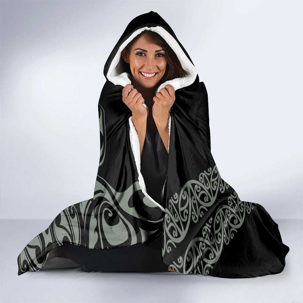 All Black Maori Tribal Tattoo Personalised Hooded Blanket Moss Green Polynesian Style - Polynesian Pride