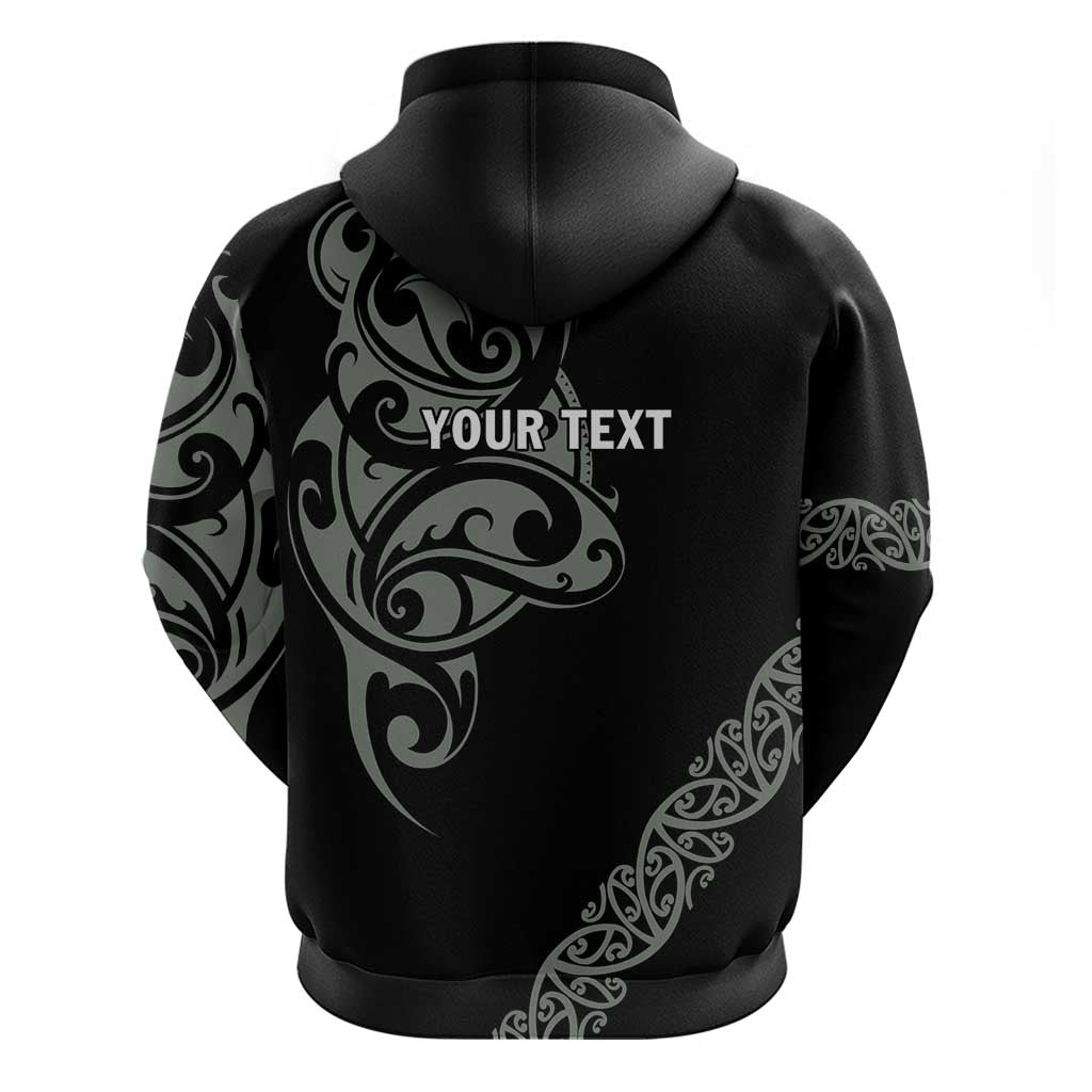 All Black Maori Tribal Tattoo Personalised Hoodie Moss Green Polynesian Style - Polynesian Pride