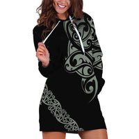 All Black Maori Tribal Tattoo Personalised Hoodie Dress Moss Green Polynesian Style - Polynesian Pride