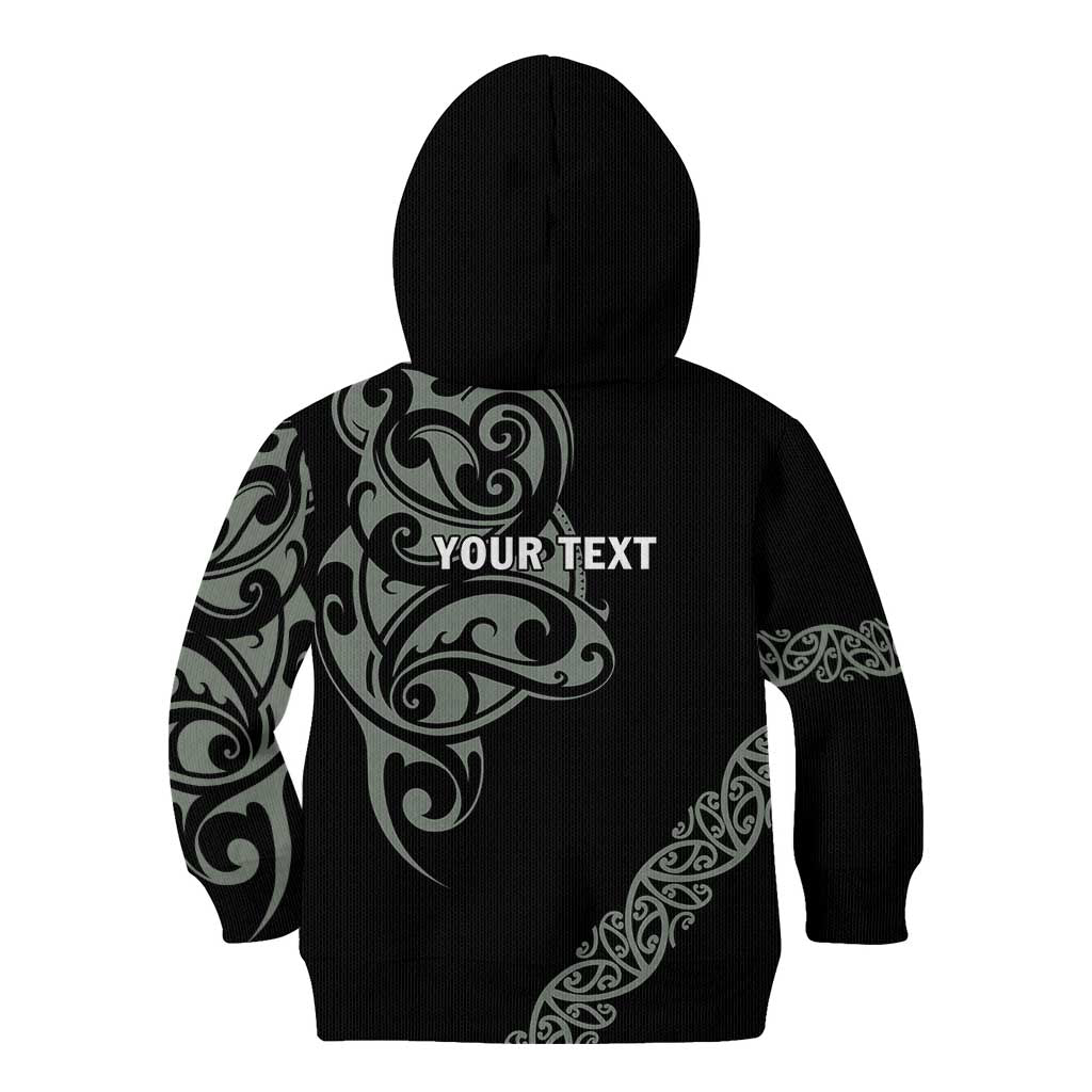All Black Maori Tribal Tattoo Personalised Kid Hoodie Moss Green Polynesian Style - Polynesian Pride