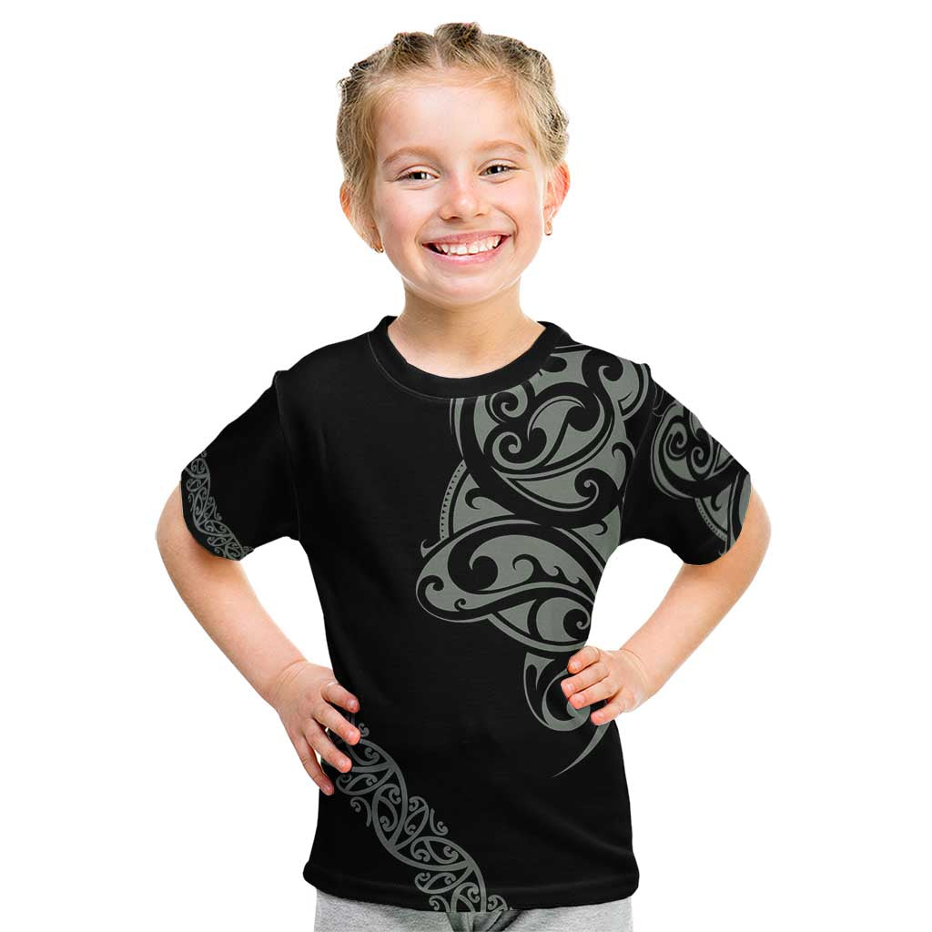 All Black Maori Tribal Tattoo Personalised Kid T Shirt Moss Green Polynesian Style - Polynesian Pride