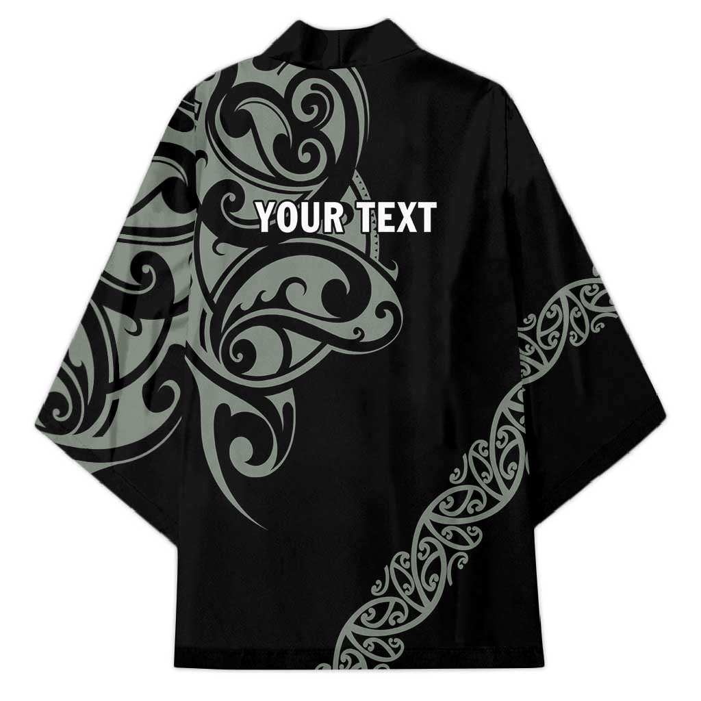 All Black Maori Tribal Tattoo Personalised Kimono Moss Green Polynesian Style - Polynesian Pride