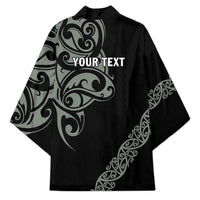 All Black Maori Tribal Tattoo Personalised Kimono Moss Green Polynesian Style - Polynesian Pride