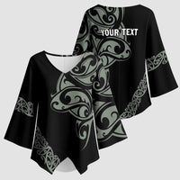 All Black Maori Tribal Tattoo Personalised Kimono Sleeve Blouse Moss Green Polynesian Style - Polynesian Pride