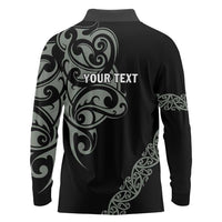 All Black Maori Tribal Tattoo Personalised Long Sleeve Polo Shirt Moss Green Polynesian Style - Polynesian Pride