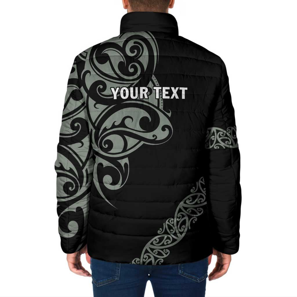 All Black Maori Tribal Tattoo Personalised Padded Jacket Moss Green Polynesian Style - Polynesian Pride