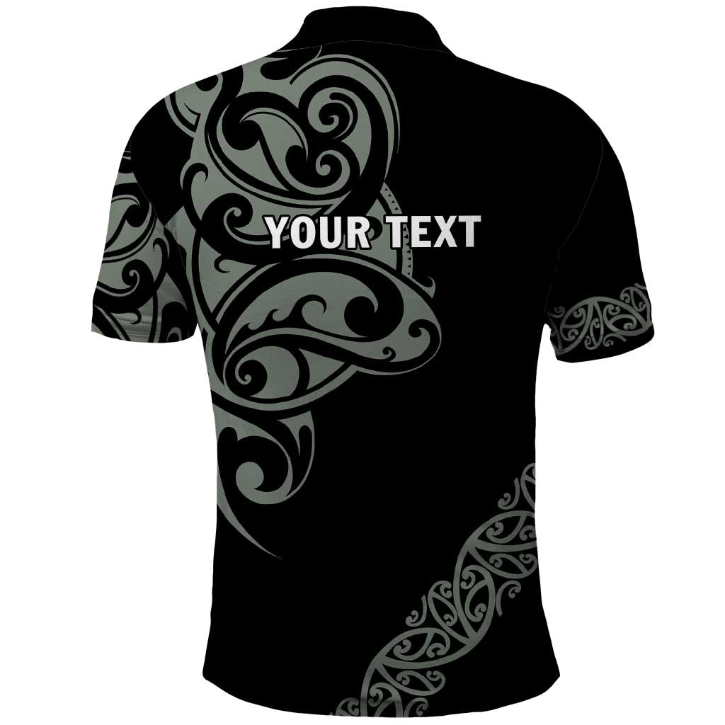 All Black Maori Tribal Tattoo Personalised Polo Shirt Moss Green Polynesian Style - Polynesian Pride