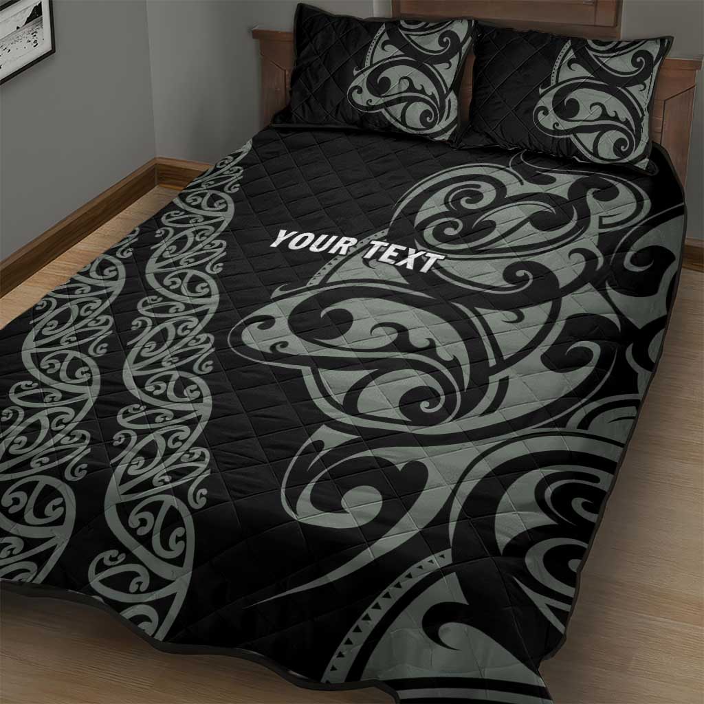 All Black Maori Tribal Tattoo Personalised Quilt Bed Set Moss Green Polynesian Style - Polynesian Pride