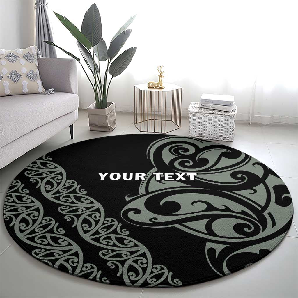 All Black Maori Tribal Tattoo Personalised Round Carpet Moss Green Polynesian Style - Polynesian Pride