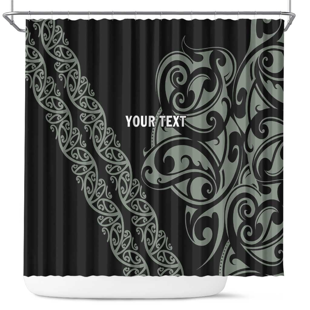 All Black Maori Tribal Tattoo Personalised Shower Curtain Moss Green Polynesian Style - Polynesian Pride